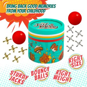 HAPPY JACK & MERRY Metal Jacks Game with Ball Classic Travel Size Fun Toy,Jax and Red Ball for Kids Party Favors and Family Reunion Games and Activities