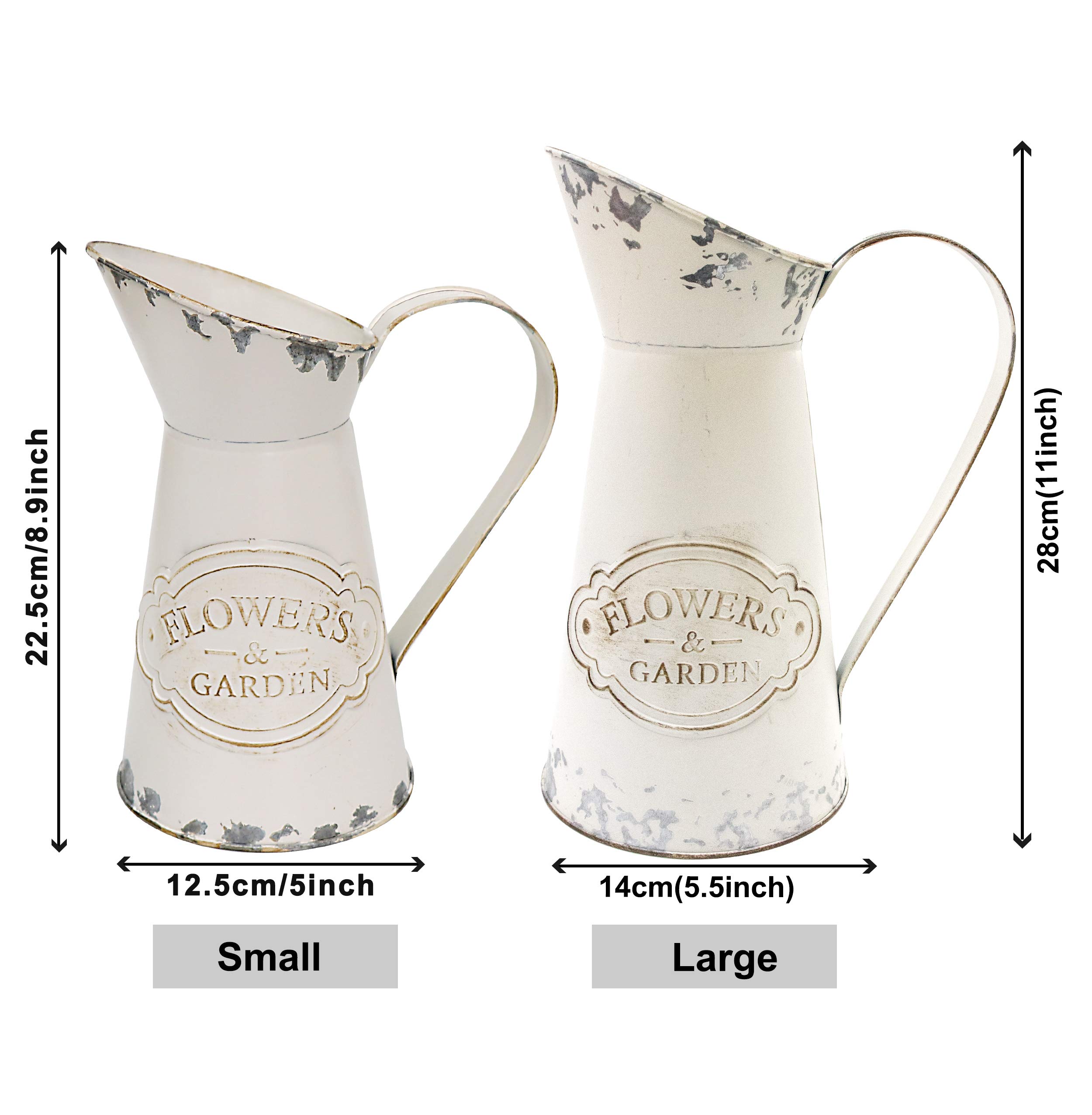 Soyizom Galvanized Metal Pitcher Farmhouse Decor Jugs White Pitcher Vases Flower Jugs Vase Shabby Chic Decor Water Can Milk Jug Rustic Decorations for Home Christmas Wedding,White-Jug/8.9”H-Small