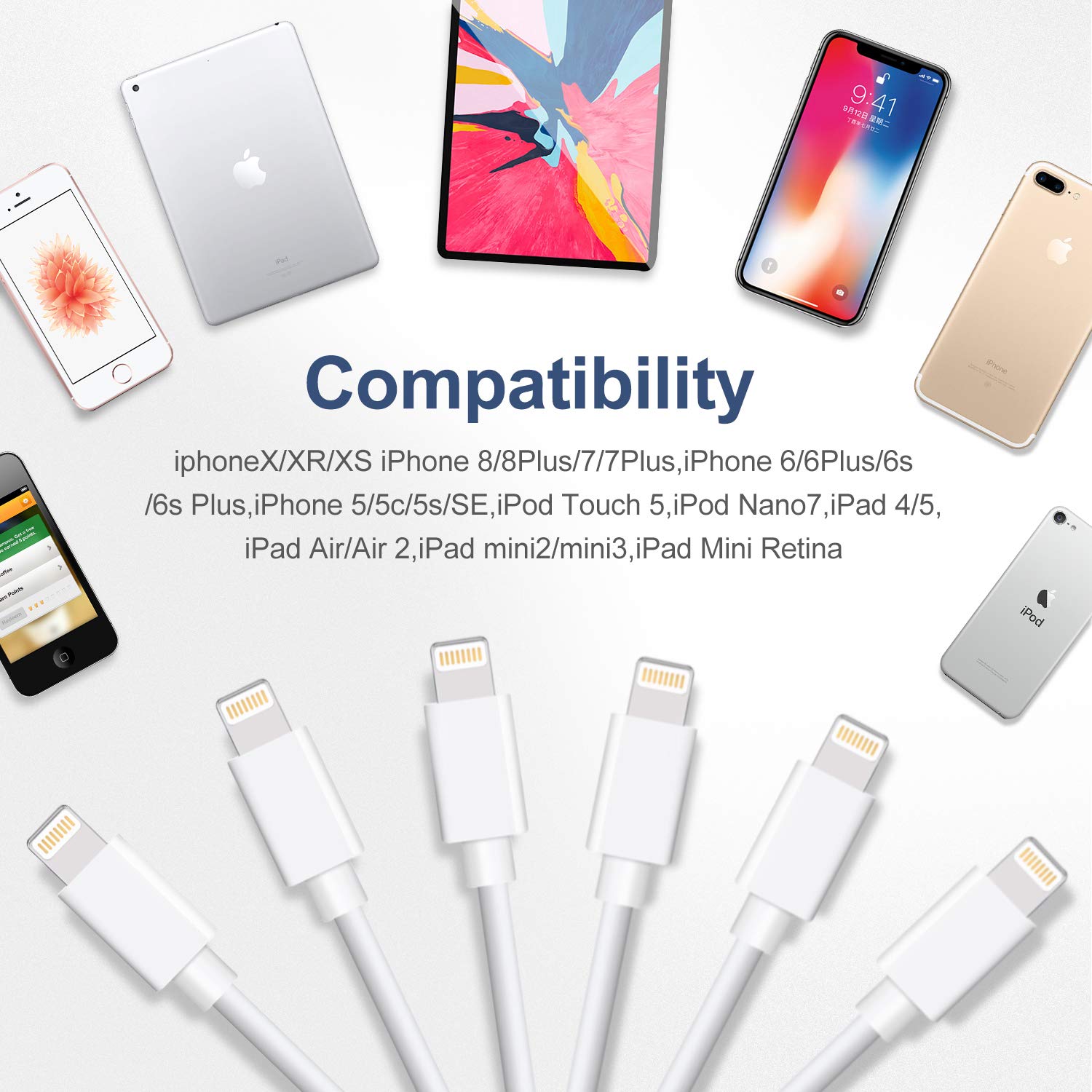 Sundix iPhone Charger, 6Pack 3FT Lightning Cable iPhone Charger Cable Charging Cord Compatible iPhone 14/13/12/12Pro/12ProMax/11/11Pro/11Pro MAX/XS/XS MAX/XR/X/8/8Plus/7/7Plus and More