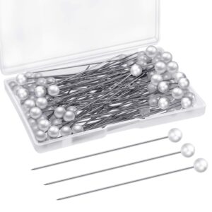 corsage boutonniere pins faux pearl head pins wedding bouquet pins white straight pins for sewing craft wedding decorations (100 pieces with 1 box)