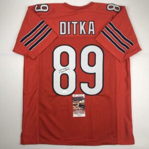 autographed/signed mike ditka chicago orange football jersey jsa coa