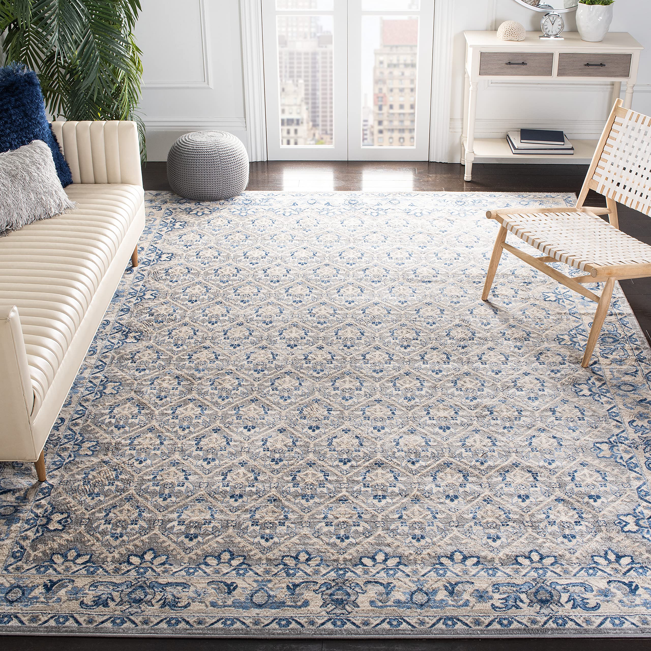 SAFAVIEH Brentwood Collection 10' x 13' Light Grey/Blue BNT869G Oriental Distressed Non-Shedding Living Room Bedroom Dining Home Office Area Rug