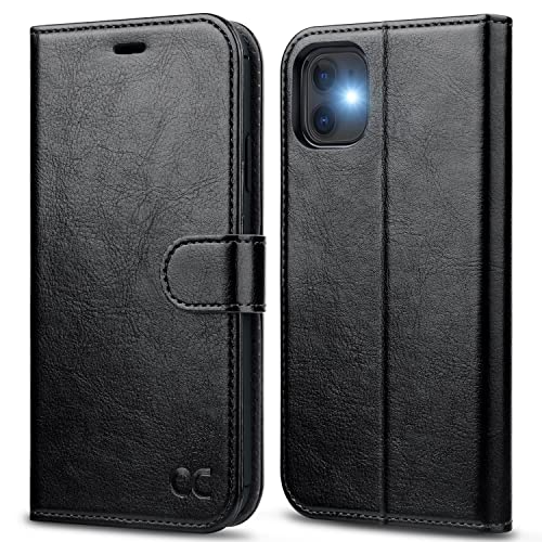 OCASE iPhone 11 Cellular Phone Case, PU Leather Flip Case with Card Holder, Magnetic Closure, TPU Shockproof Interior for 6.1 Inch iPhone 11 (Black)