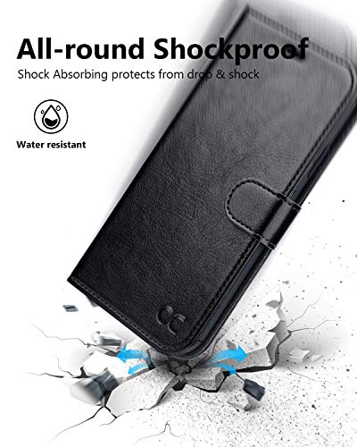 OCASE iPhone 11 Cellular Phone Case, PU Leather Flip Case with Card Holder, Magnetic Closure, TPU Shockproof Interior for 6.1 Inch iPhone 11 (Black)