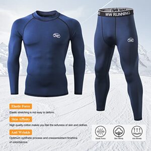 MeetHoo Men's Compression Base Layers Long Johns Winter Gear with Fleece Lined for Skiing, Blue, Medium