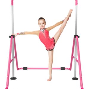 RINREA Gymnastic Bars for Kids with Adjustable Height, Folding Gymnastic Training Kip Bar, Junior Expandable Horizontal Monkey Bar for Home