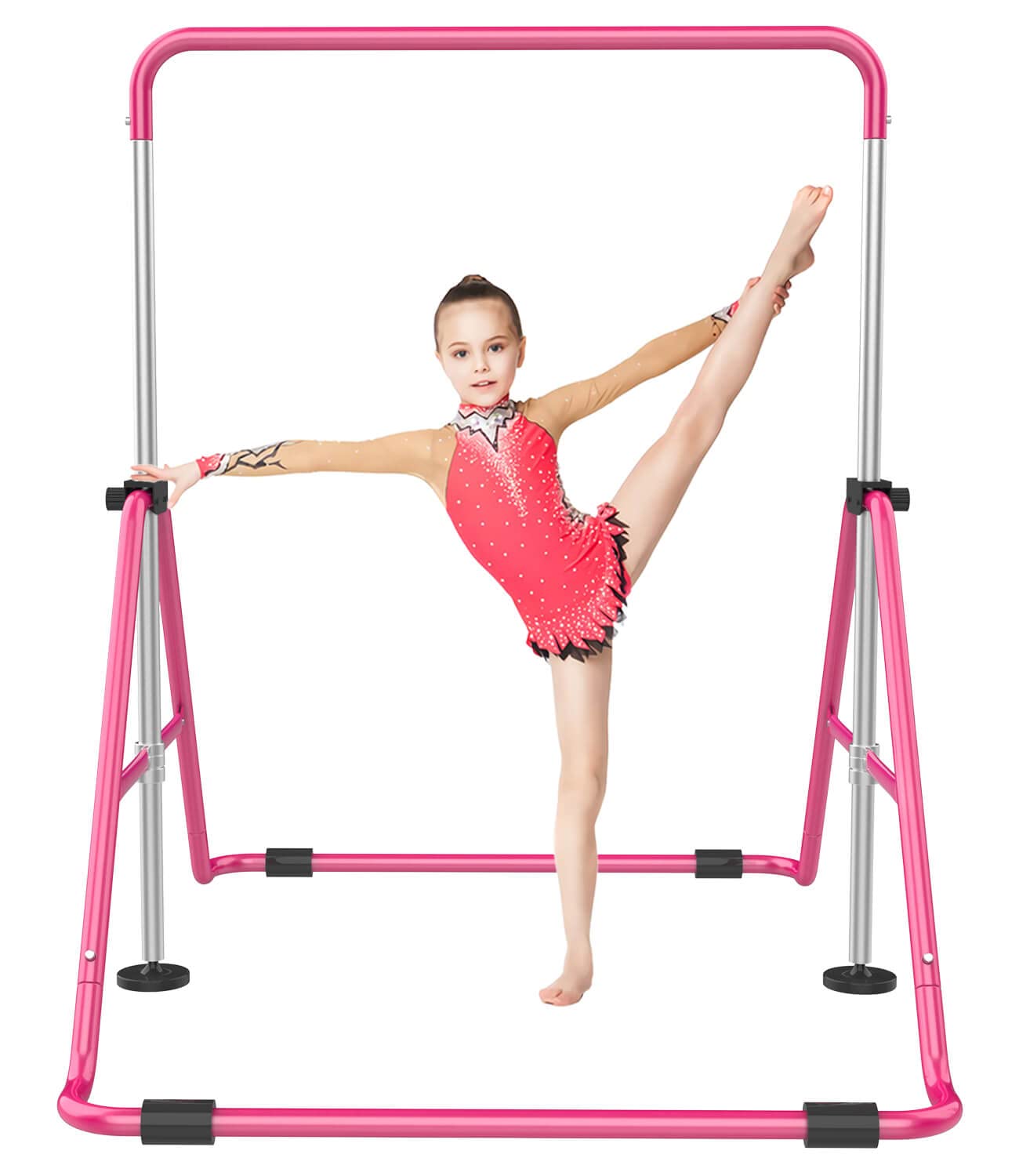 RINREA Gymnastic Bars for Kids with Adjustable Height, Folding Gymnastic Training Kip Bar, Junior Expandable Horizontal Monkey Bar for Home