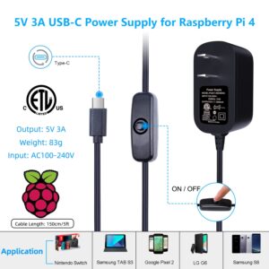 Smraza Compatible with Raspberry Pi 4 Case, Acrylic Case with 35 x 35 mm Cooling Fan, 4PCS Heatsinks, 5.1V 3A USB-C Power Supply for Raspberry Pi 4 Model B (Upgrade, Large Fan and Large Heat Sinks)