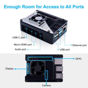 Smraza Compatible with Raspberry Pi 4 Case, Acrylic Case with 35 x 35 mm Cooling Fan, 4PCS Heatsinks, 5.1V 3A USB-C Power Supply for Raspberry Pi 4 Model B (Upgrade, Large Fan and Large Heat Sinks)