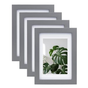 egofine 5x7 picture frames 4 pack covered by plexiglass for picture 4x6 with mat or 5x7 whitout mat made of solid wood for table top display and wall mounting photo frame, dark gray