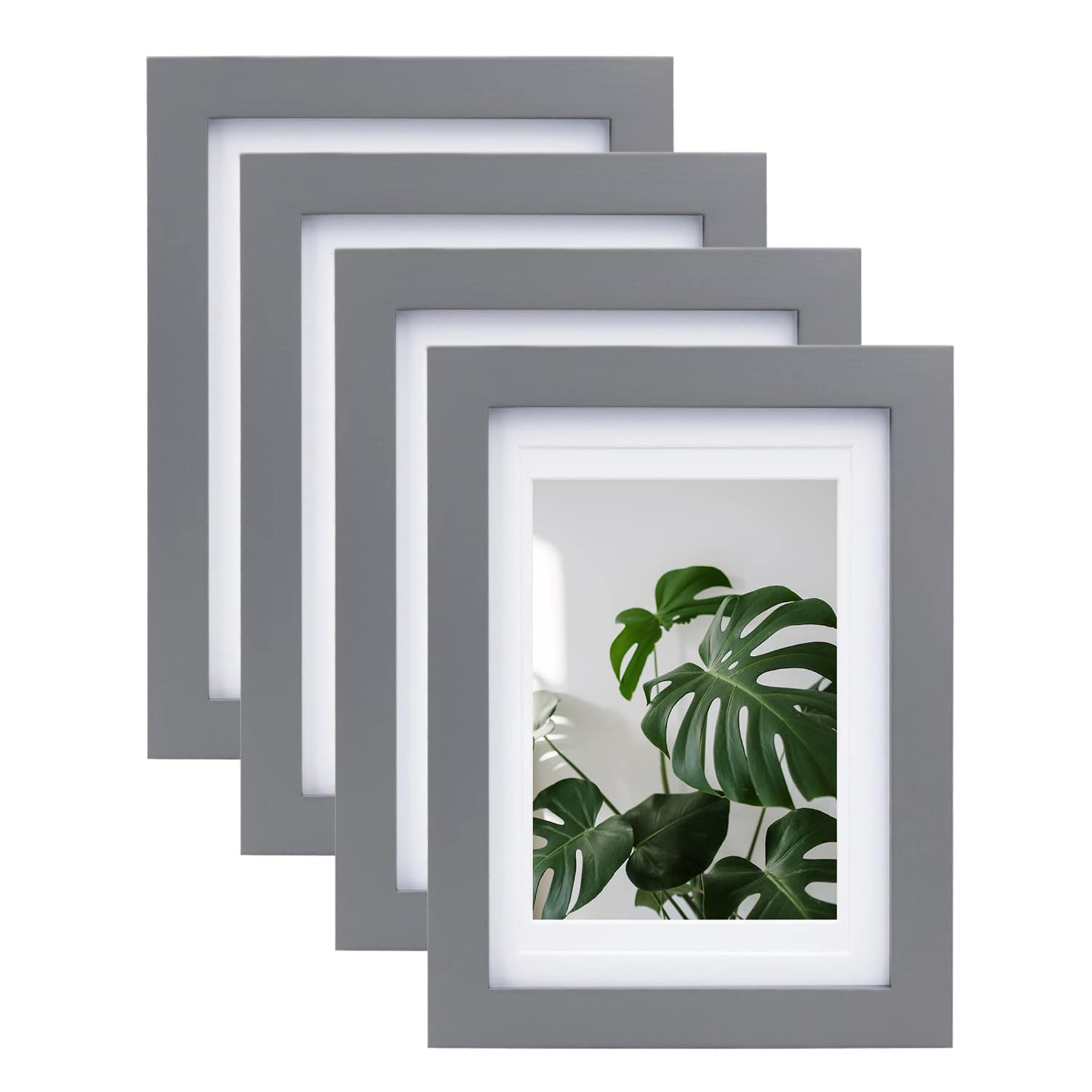 Egofine 5x7 Picture Frames 4 Pack Covered by Plexiglass for Picture 4x6 with Mat or 5x7 whitout Mat Made of Solid Wood for Table Top Display and Wall Mounting Photo Frame, Dark Gray