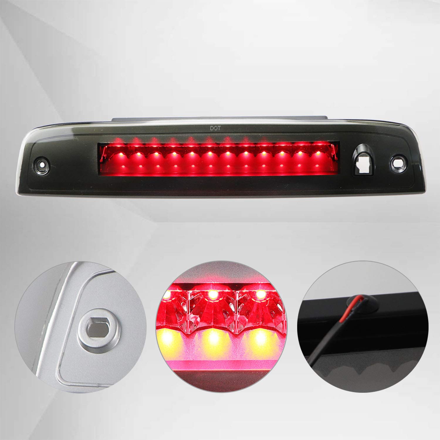 LED 3rd Brake Light Assembly High Mount Stop Light Fit for Ford Expedition/Lincoln Navigator (2003-2016) for 923259 7L1Z13A613A (Black Housing Smoke Lens)