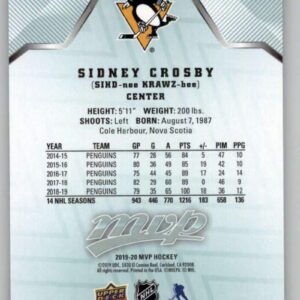 2019-20 Upper Deck MVP Hockey #212 Sidney Crosby Pittsburgh Penguins Official NHL Trading Card from UD