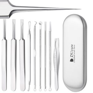ducare blackhead remover tools 9 pcs pimple popper tool kit with metal case for pimples, blackheads, zit removing, forehead
