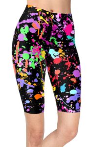 sissycos women's 80s biker shorts artistic splash printed buttery soft short leggings (small-large, color splash black)