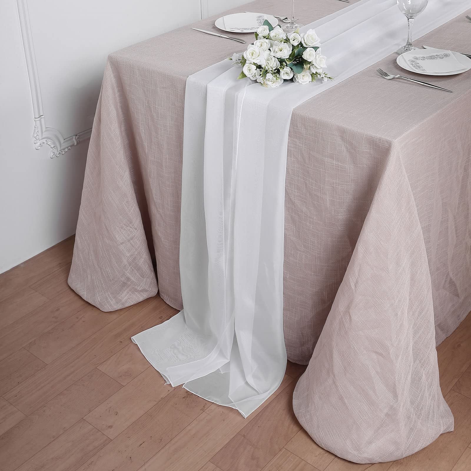 TABLECLOTHSFACTORY 22" x 80" White Premium Chiffon Table Runner for Weddings Party Banquets Decor Fit Rectangle and Round Table