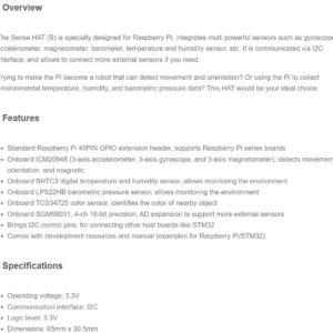 Waveshare Sense HAT (B) for Raspberry Pi Onboard Multi Powerful Sensors Supports External Sensors