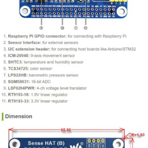 Waveshare Sense HAT (B) for Raspberry Pi Onboard Multi Powerful Sensors Supports External Sensors