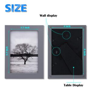 Egofine 4x6 Picture Frame Made of Solid Wood with Plexiglass, Display Pictures 3.5x5 with Mat or 4x6 Without Mat for Tabletop and Wall Mounting, Dark Grey