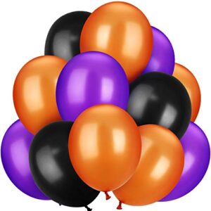 tecunite 100 pieces 13 inch latex balloons colorful round balloons for 4th of july wedding birthday festival party decoration(orange, purple, black, 13 inch)