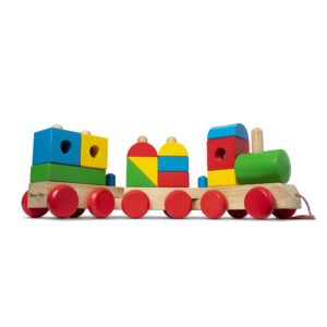 melissa & doug wooden jumbo stacking train – 4-color classic wooden toddler toy (17 pcs)