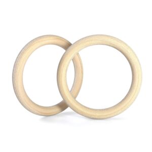 double circle 1.25 inch wood gymnastics rings for bodyweight training - home gym workouts and olympic exercises - slip resistant grip strength - 32mm (rings only)