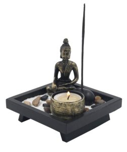 dharmaobjects mini zen garden buddha statue candle and incense holder complete set home décor gift