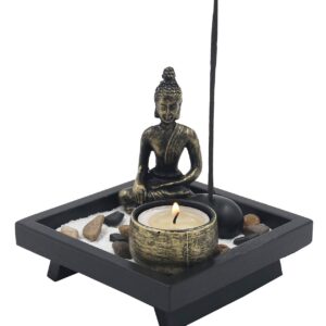 DharmaObjects Mini Zen Garden Buddha Statue Candle and Incense Holder Complete Set Home Décor Gift