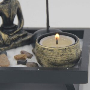 DharmaObjects Mini Zen Garden Buddha Statue Candle and Incense Holder Complete Set Home Décor Gift