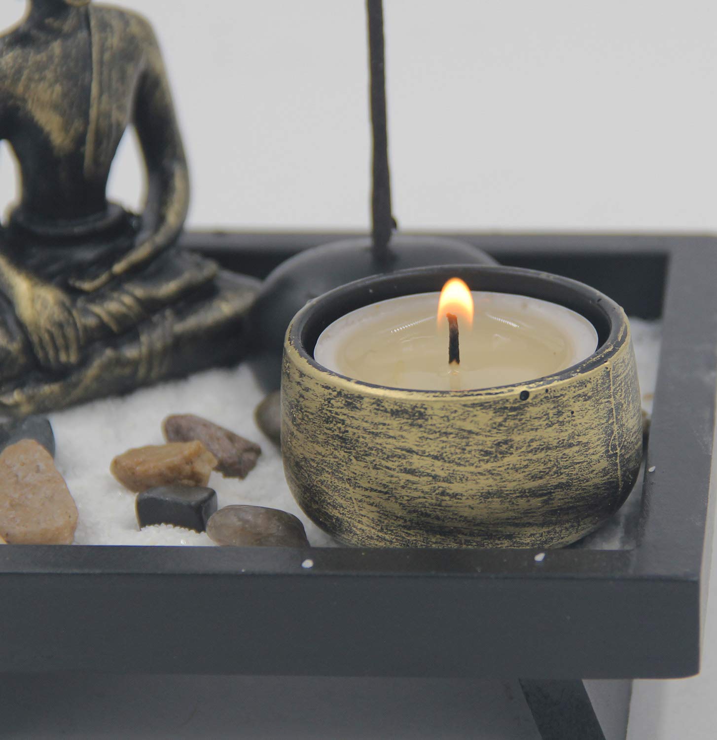 DharmaObjects Mini Zen Garden Buddha Statue Candle and Incense Holder Complete Set Home Décor Gift