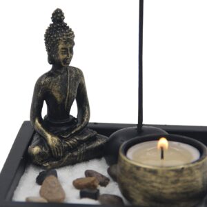 DharmaObjects Mini Zen Garden Buddha Statue Candle and Incense Holder Complete Set Home Décor Gift