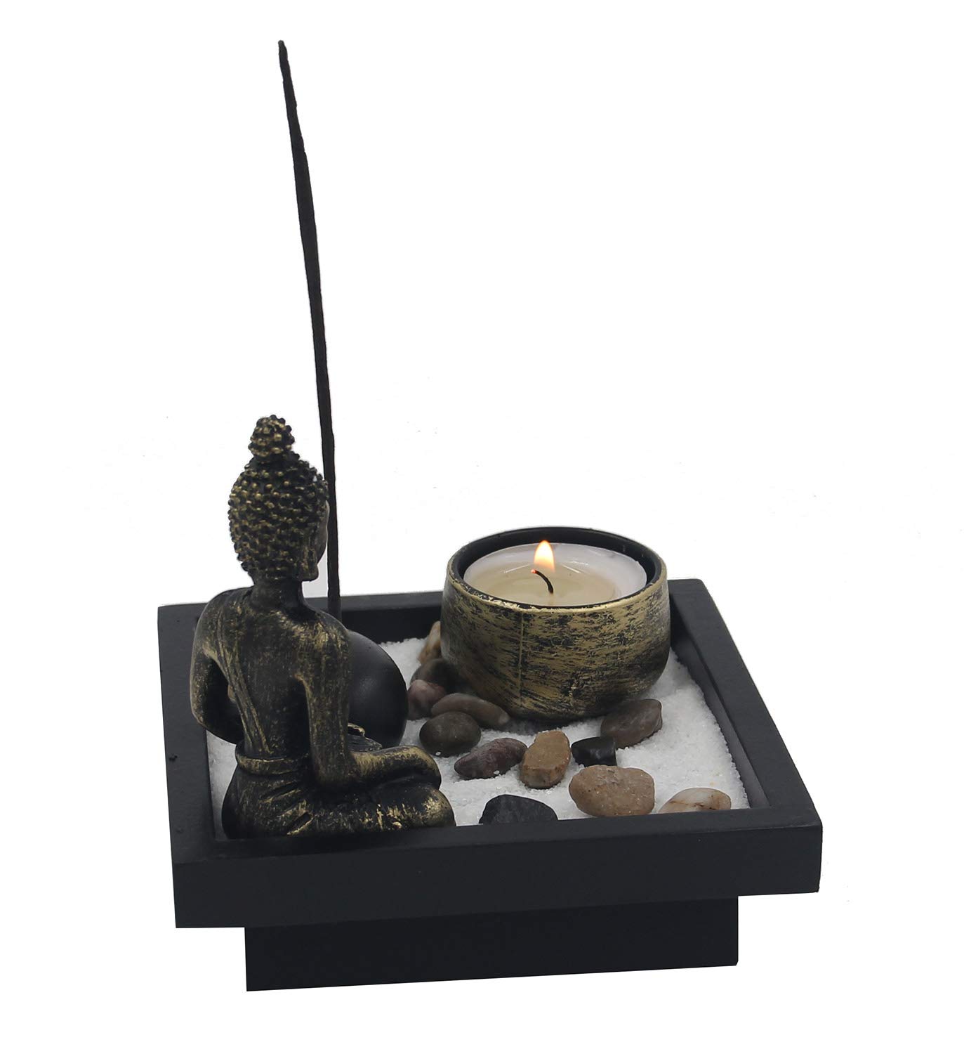 DharmaObjects Mini Zen Garden Buddha Statue Candle and Incense Holder Complete Set Home Décor Gift