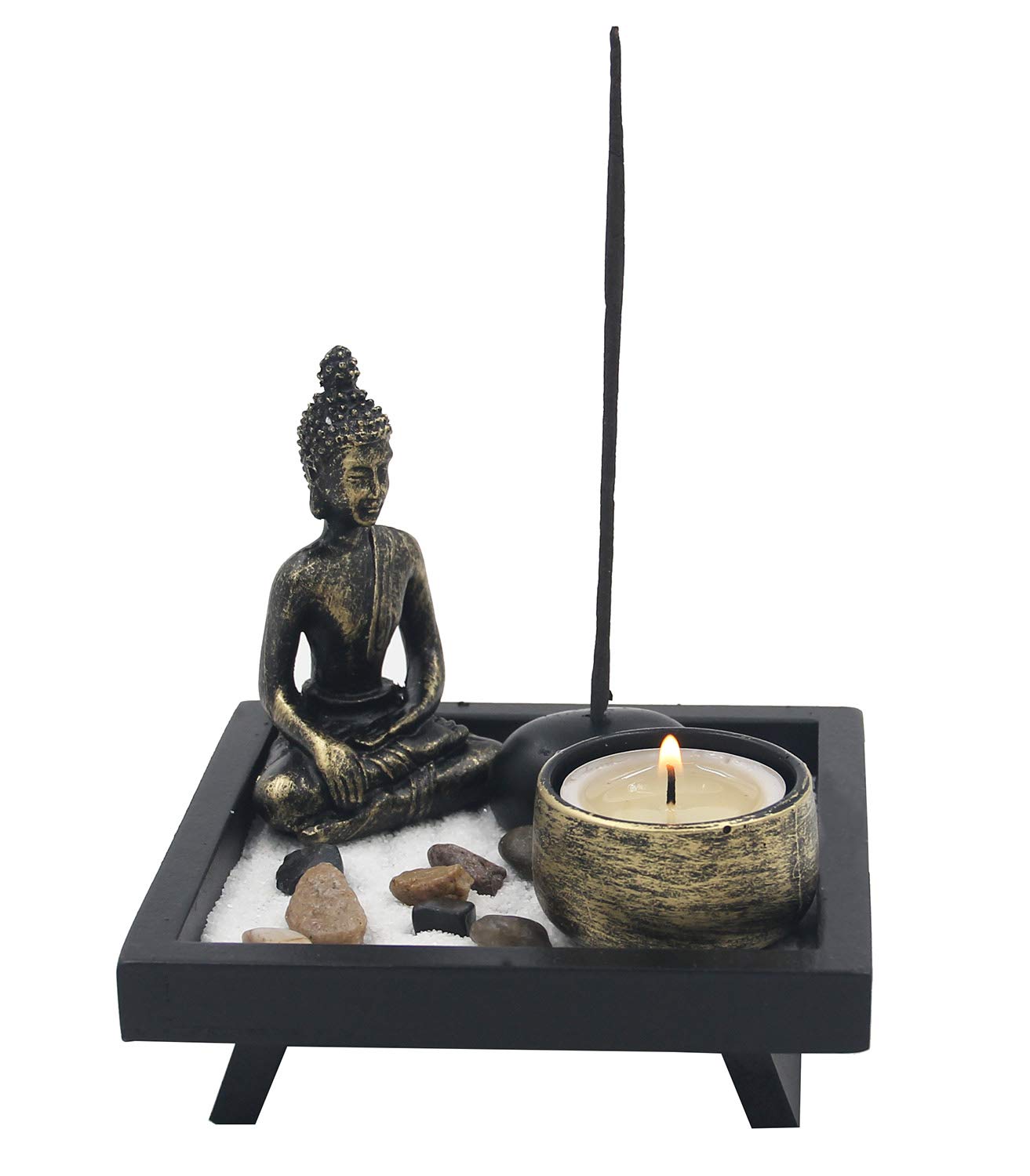 DharmaObjects Mini Zen Garden Buddha Statue Candle and Incense Holder Complete Set Home Décor Gift