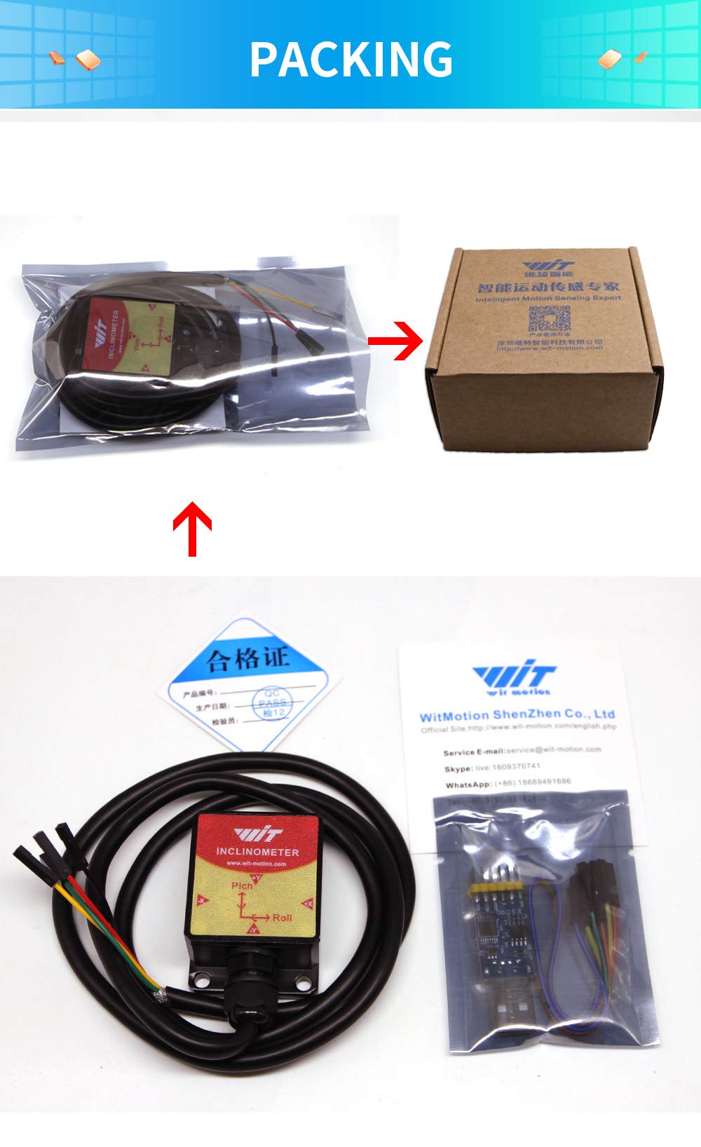 [Industrial-Grade Accelerometer+Inclinometer] HWT905-RS232 MPU9250 9-axis Gyroscope+Angle(XY 0.05° Accuracy)+Digital Compass with Kalman Filtering, Temp&Magnetometer Compensation, IP68 Waterproof