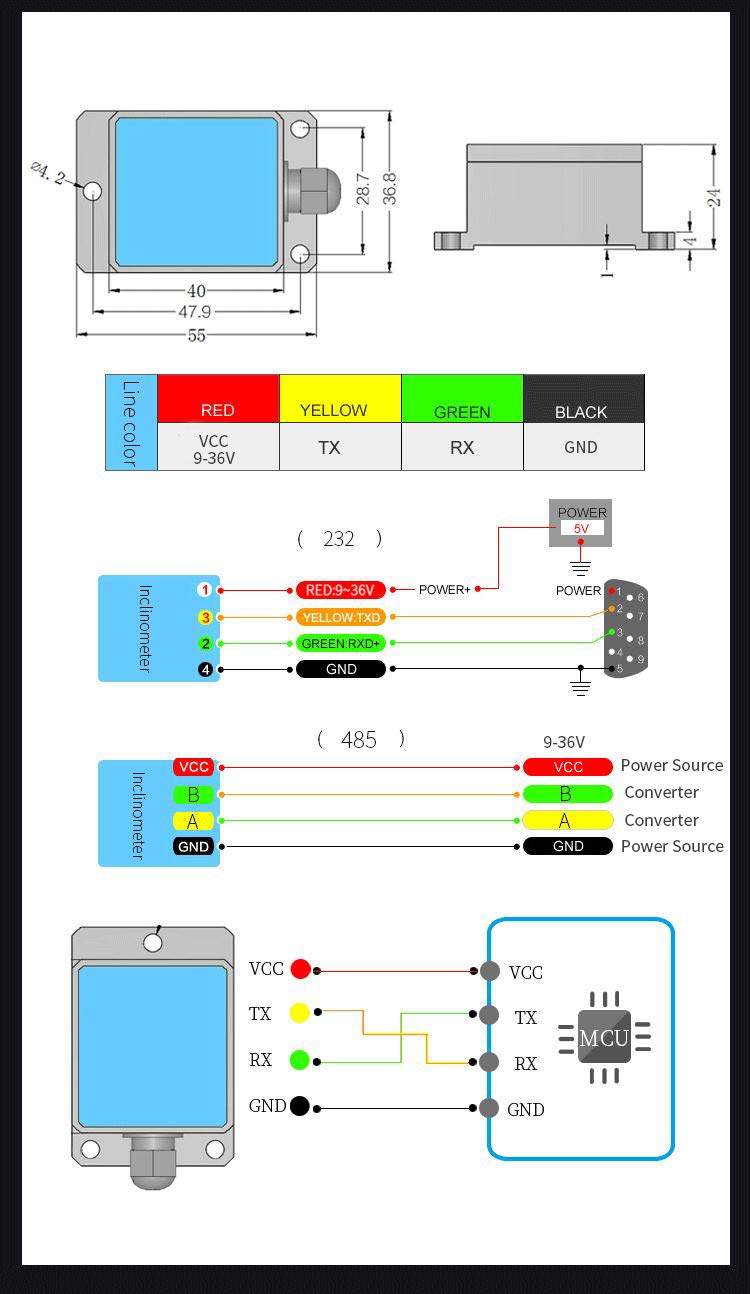 [Industrial-Grade Accelerometer+Inclinometer] HWT905-RS232 MPU9250 9-axis Gyroscope+Angle(XY 0.05° Accuracy)+Digital Compass with Kalman Filtering, Temp&Magnetometer Compensation, IP68 Waterproof