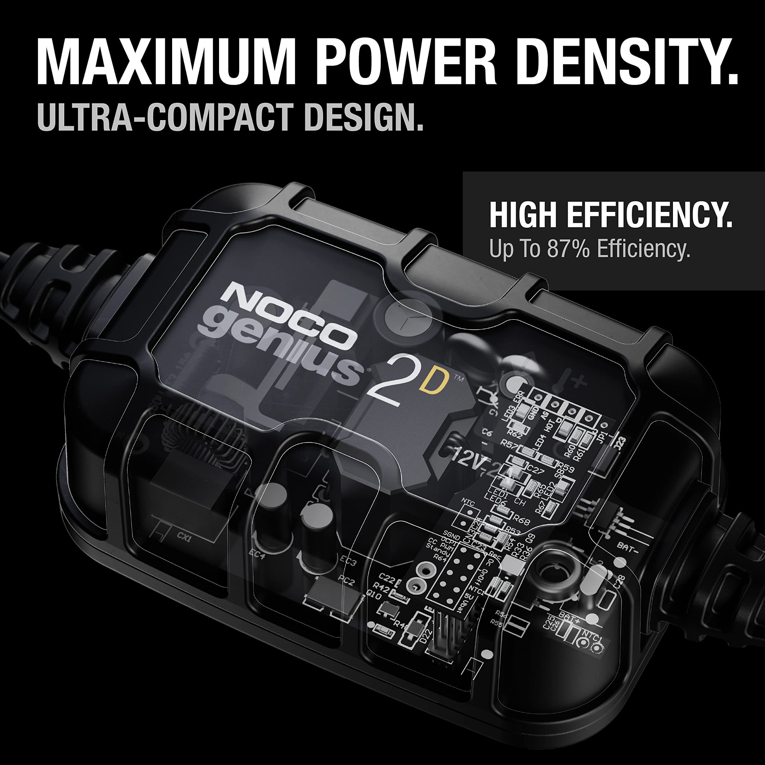 NOCO GENIUS2D, 2A Direct-Mount Onboard Car Battery Charger, 12V Automotive Charger, Battery Maintainer, Trickle Charger, Float Charger and Desulfator for Marine, ATV, Truck and Deep Cycle Batteries