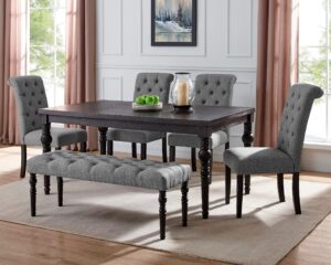 roundhill furniture leviton urban style dark washed wood dining set: table, 4 chairs and bench, gray