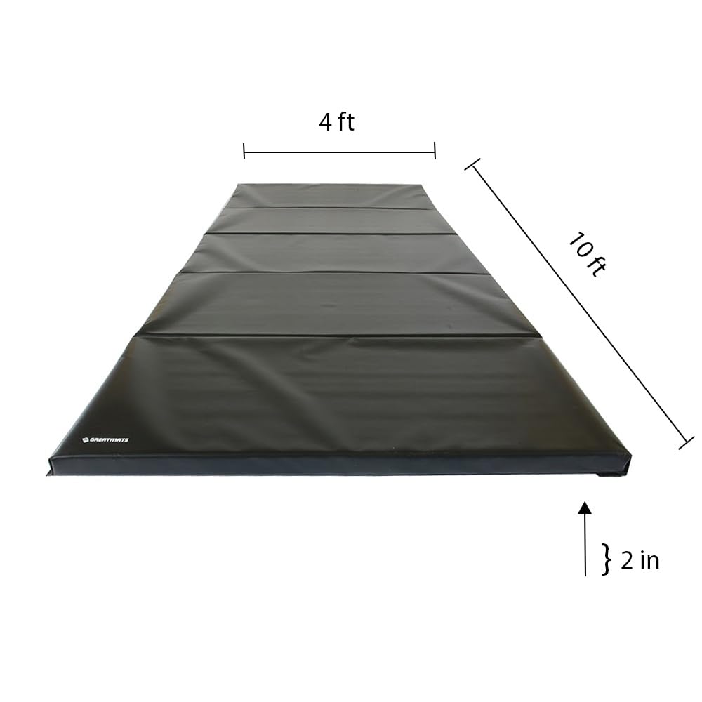 Greatmats Gym Mats 4x10 Ft x 2 Inch, Folding Gymnastics Tumbling and Cheerleading Mat, (Black)