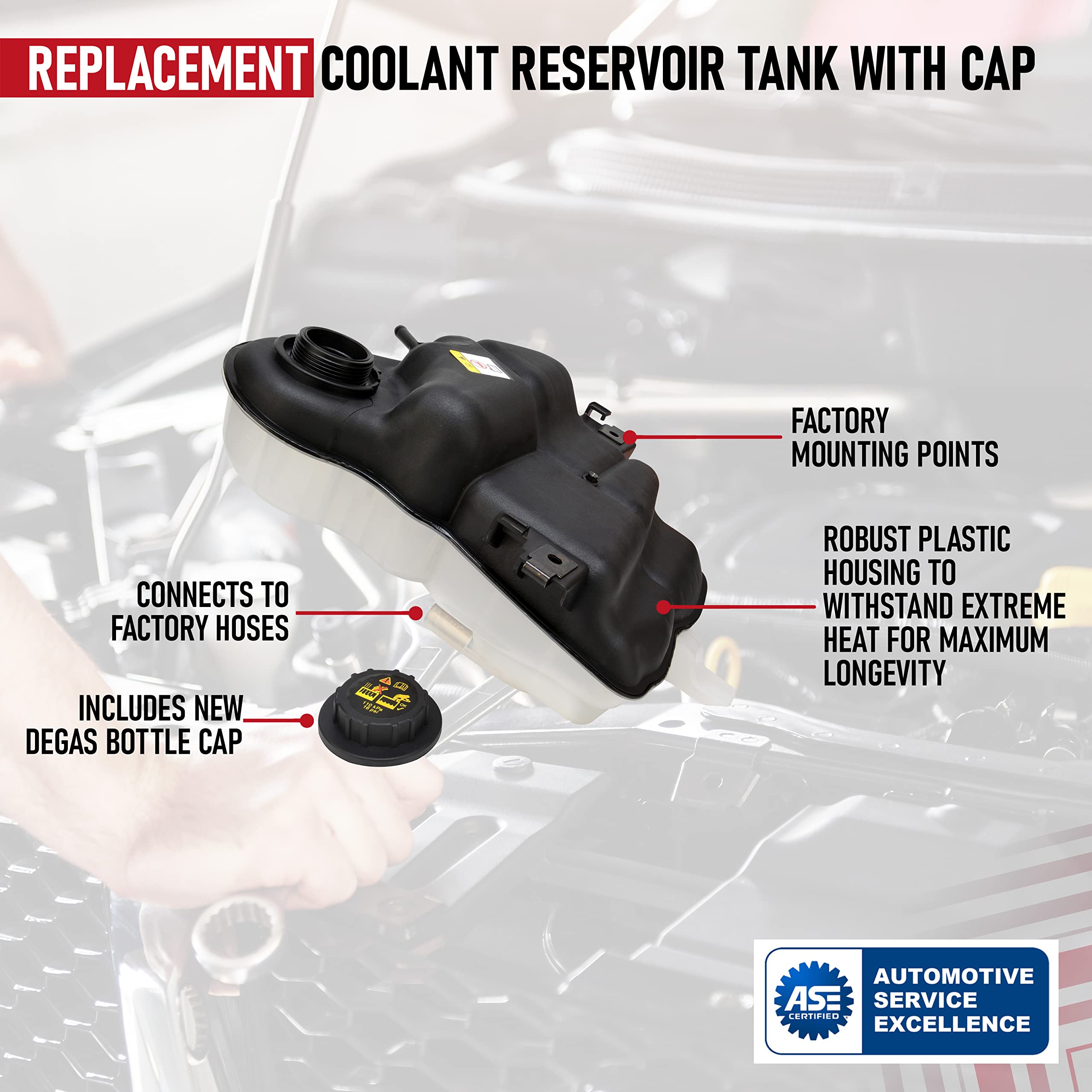 Coolant Reservoir Tank with Degas Bottle Cap - Overflow Recovery Bottle Fits Ford F250, F350 Super Duty, Excursion 6.0L Powerstroke,6.8L,5.4L-6C3Z-8A080-B,3C3Z8A080AE,603-217-Antifreeze Expansion Tank