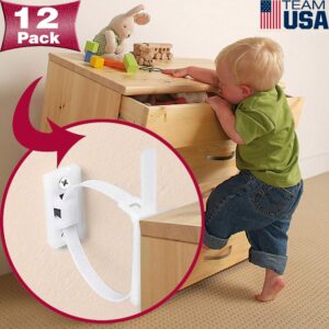 furniture straps (12 pack) furniture anchors for baby safety proofing, wall anchors anti tip kit easy installation for firmly fixing, adjustable earthquake-resistant child safety straps