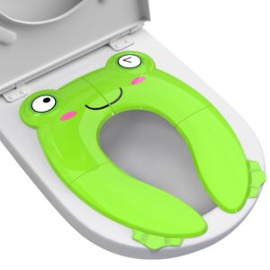 portable potty seat for toddler travel - foldable non-slip potty training toilet seat cover for boys girls, baby kids with drawstring bag (green frog)