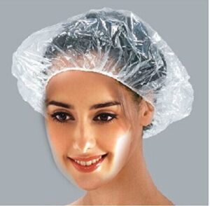 100 pcs disposable plastic shower caps clear elastic thick bath cap for women spa,home use,hotel and hair salon