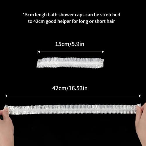 100 Pcs Disposable Plastic Shower Caps Clear Elastic Thick Bath Cap For Women Spa,Home Use,Hotel and Hair Salon