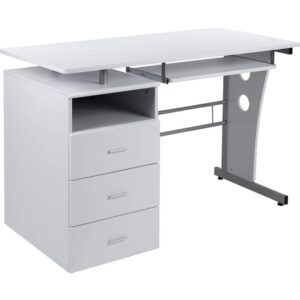 flash furniture joshua white desk with three drawer pedestal and pull-out keyboard tray