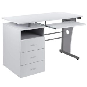 Flash Furniture Joshua White Desk with Three Drawer Pedestal and Pull-Out Keyboard Tray