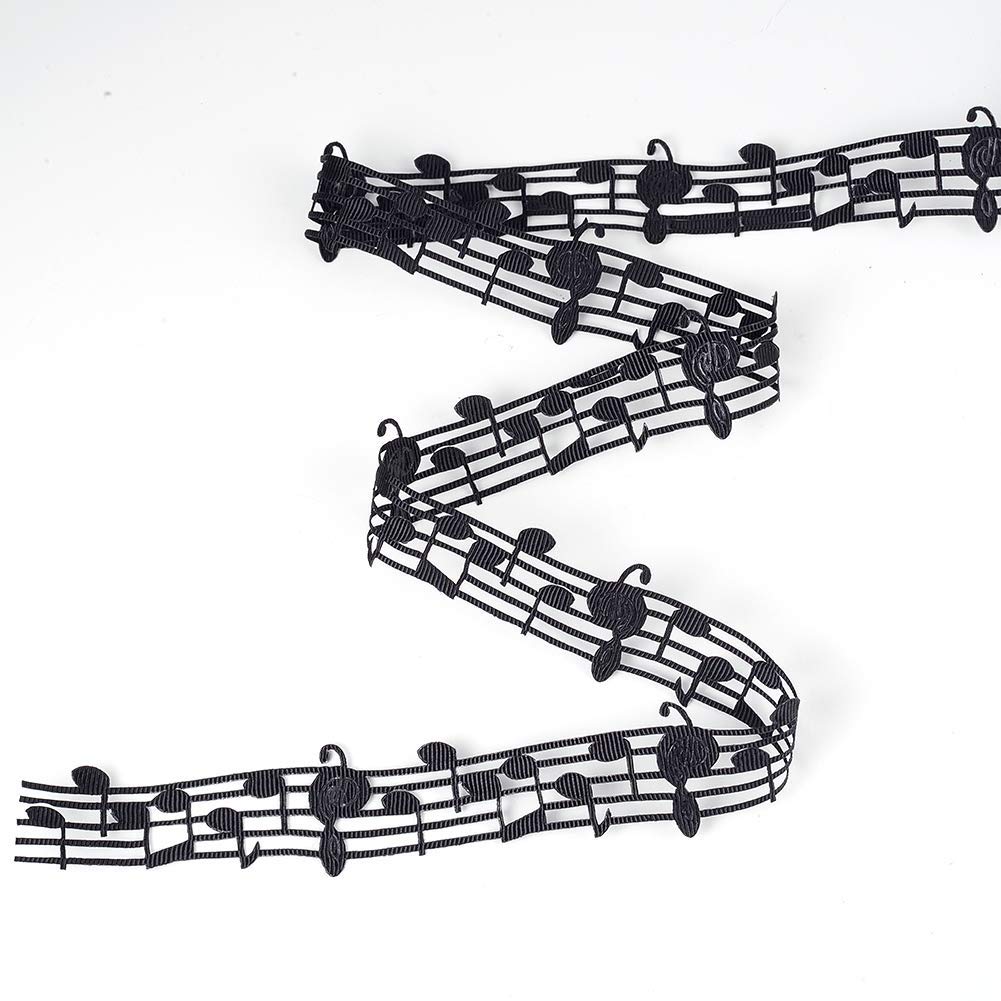 PH PandaHall Music Note Ribbon 20 Yard Music Party Decoration 30mm Rock and Roll Party Decorations Hollow Cut Out Music Note Clothing Trim for Scrapbooking Music Party Birthday Wedding Decor, Black