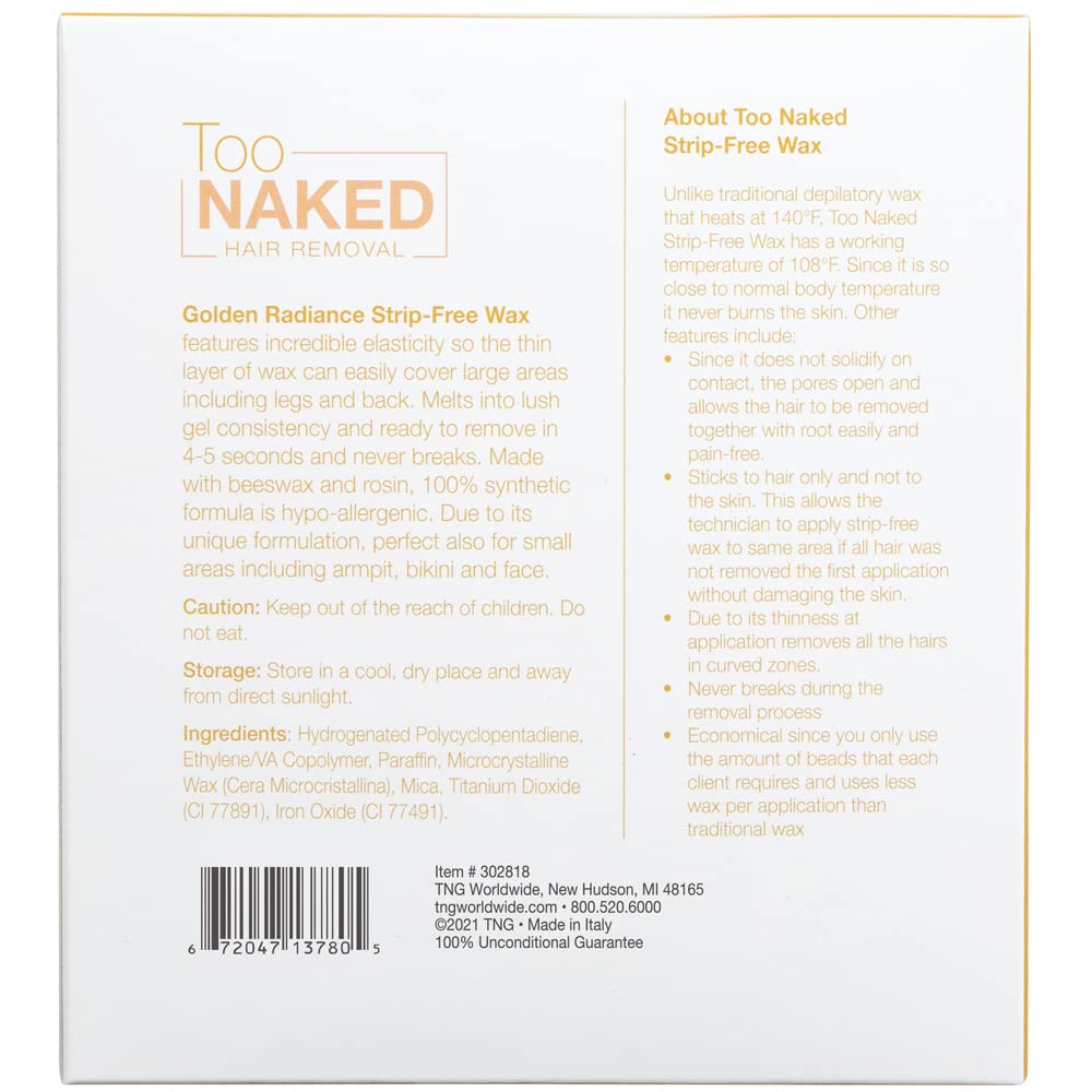 Too Naked Golden Radiance Strip-Free Wax, Hypoallergenic, Incredible Elasticity Peel Wax size 28.8 Ounces