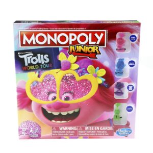 monopoly junior: dreamworks trolls world tour edition board game for kids ages 5 and up