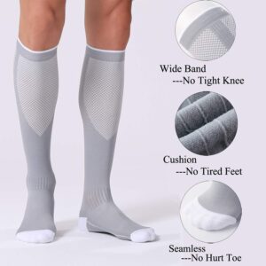 FITRELL 3 Pairs Compression Socks for Women and Men 20-30mmHg- Circulation and Muscle Support Socks for Travel, Running, Nurse, Black+White+Grey L/XL