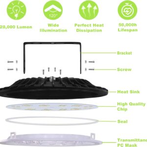 Sararoom 30Packs 200W 110V UFO LED High Bay Light, LED Warehouse Light 20000 Lumen 6500K Daylight White LED Shop Light Commercial Bay Lighting for Factory Garage Workshop